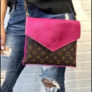 Up cycled Louis Crossbody- hot pink calf hair